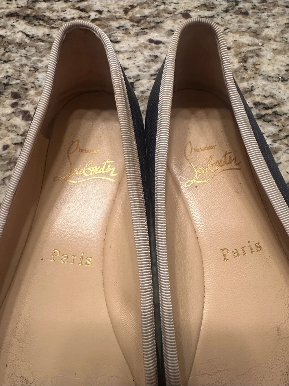 Christian Louboutin Navy Blue Ballet Flats with Beige Trim